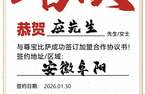 【恭喜】安徽阜阳应先生加盟尊宝比萨，预祝开业大吉，收益可观，前程无限！